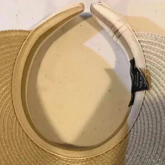 Catherine Malandrino Cream/Tan Sun Visor 100% Paper with Monogram Signature-OS - Picture 8 of 12